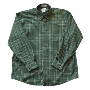 L.L. Bean XL Button Down Wrinkle Free Long Sleeve Shirt Green Plaid